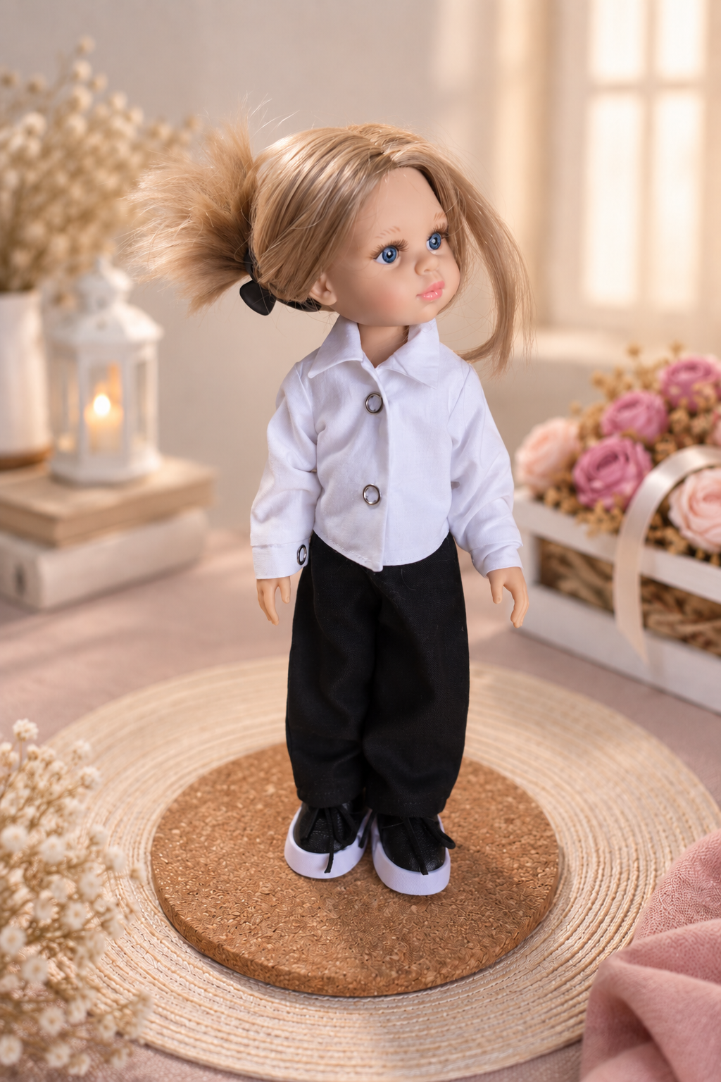 Handmade Doll Outfit for Paola Reina 32 cm — Sweater, Blouse & Black Pants
