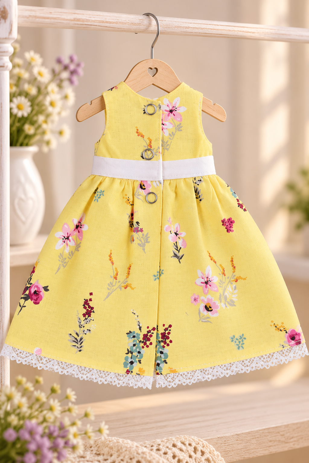 Handmade Doll Dress for Paola Reina 32 cm — Yellow Dress with Delicate Floral Print