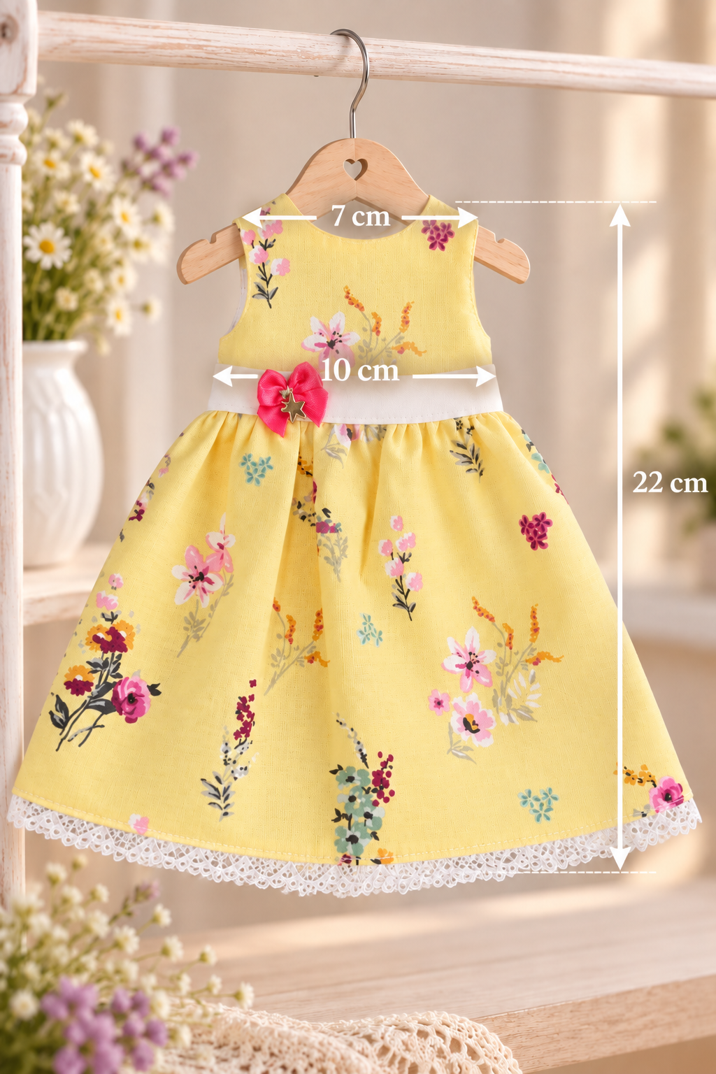 Handmade Doll Dress for Paola Reina 32 cm — Yellow Dress with Delicate Floral Print