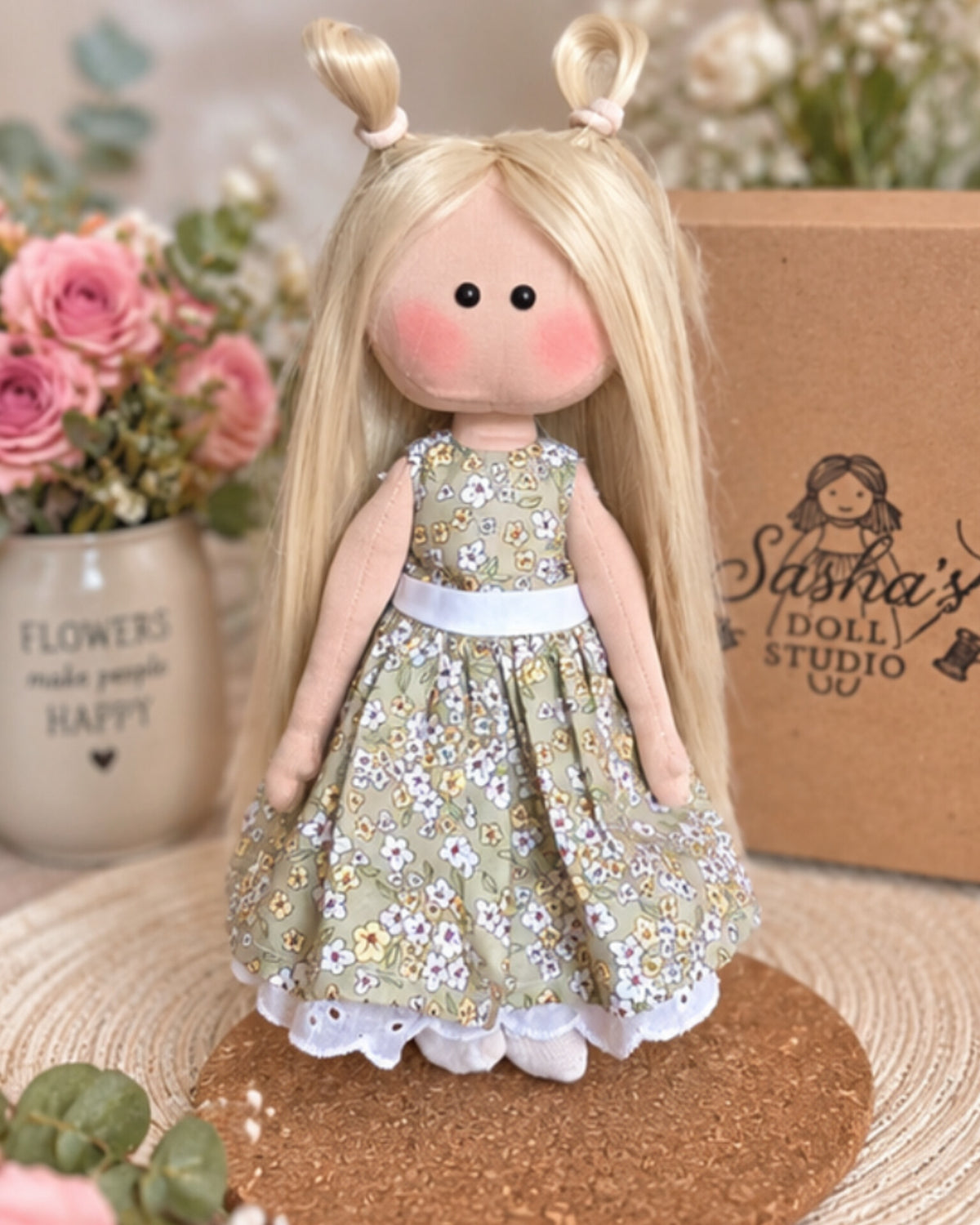 Handmade Fabric Doll Gift Set with Clothes, Bed & Travel Case – Complete Doll Playset for Girls