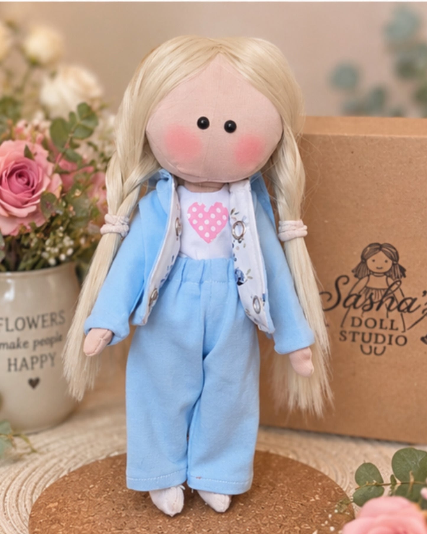 Handmade Fabric Doll Gift Set with Clothes, Bed & Travel Case – Complete Doll Playset for Girls