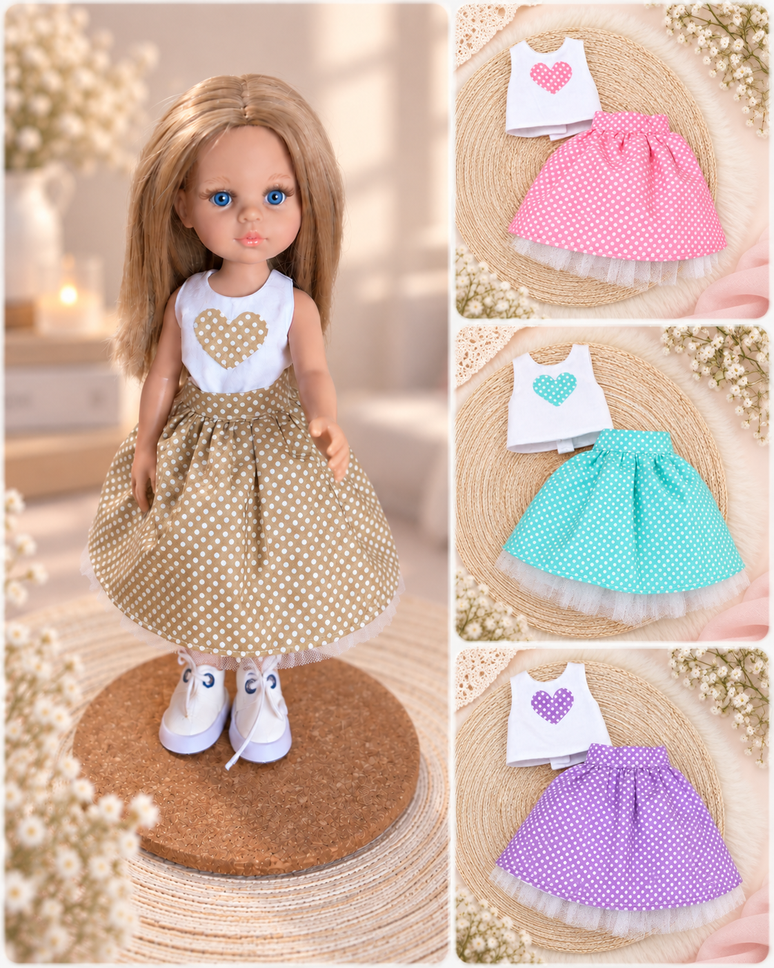 Doll Outfit for Paola Reina 32 cm — Tulle Skirt & Top, 4 Colors