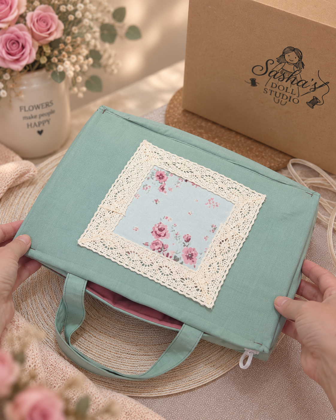 Handmade Fabric Doll Gift Set with Clothes, Bed & Travel Case – Complete Doll Playset for Girls