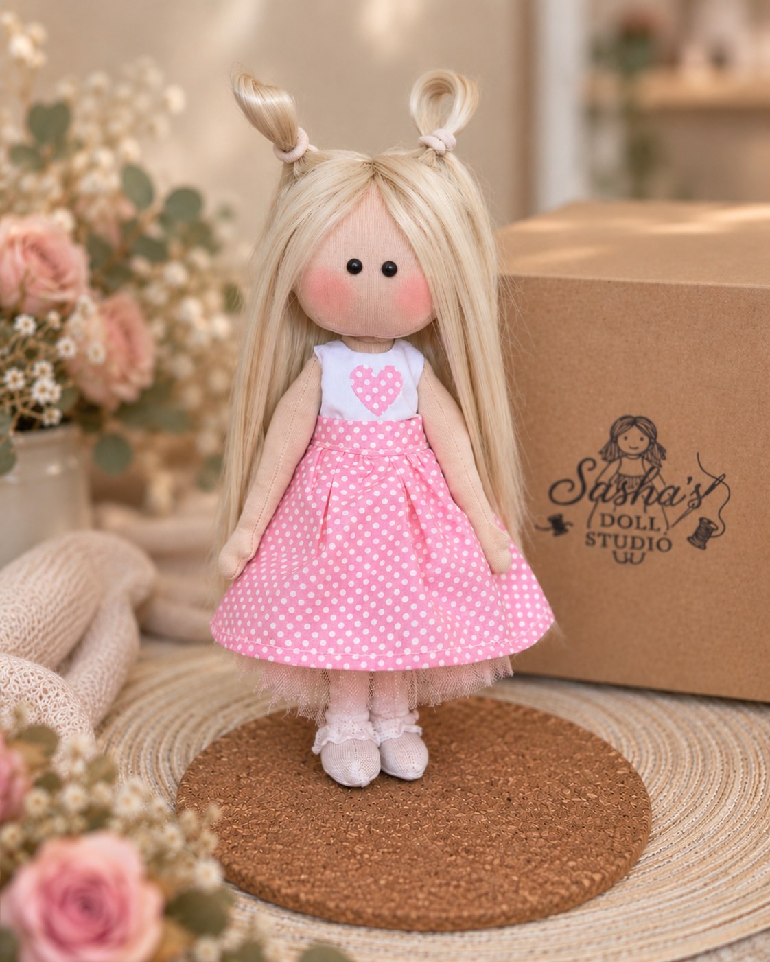 Handmade Fabric Doll Gift Set with Clothes, Bed & Travel Case – Complete Doll Playset for Girls