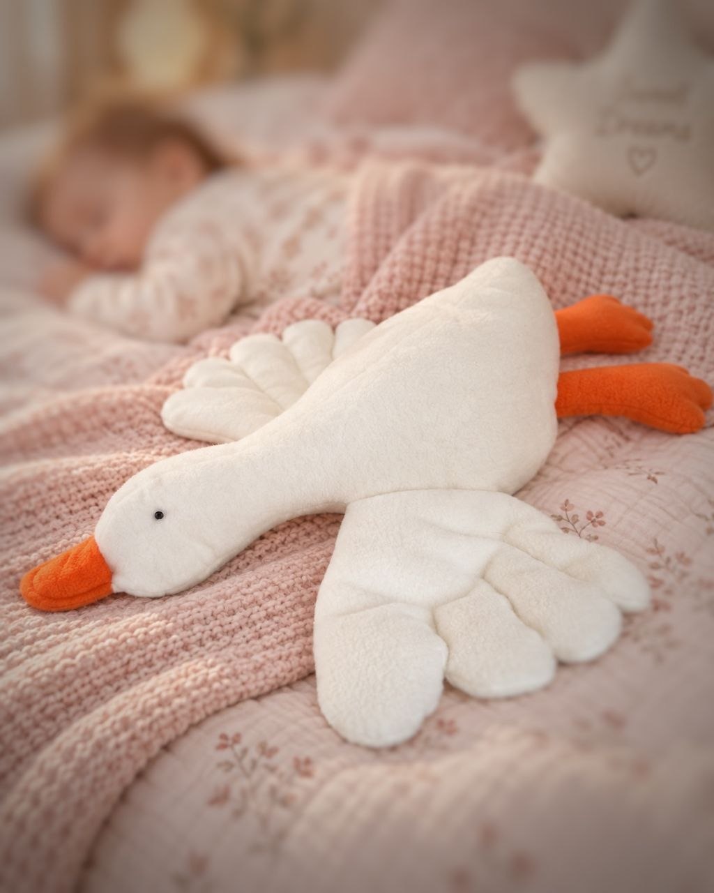 Gâsculița de îmbrățișat 60 cm — jucărie mare și moale, lucrată manual